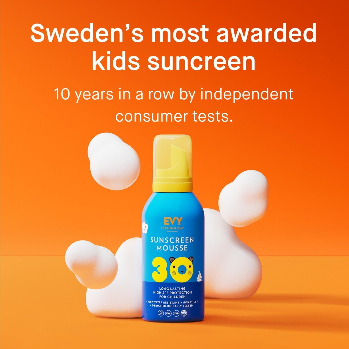 EVY Kids Sunscreen SPF 30 Mousse 150 ML - Protezione Bambini - EVY Technology - Protezione Solare Bambini - VG Charme